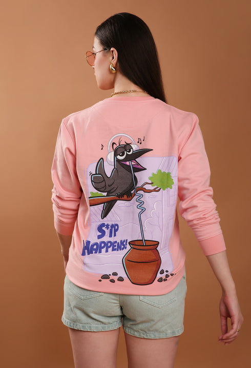 Sip Happens Women Sweatshirt – Baby Pink